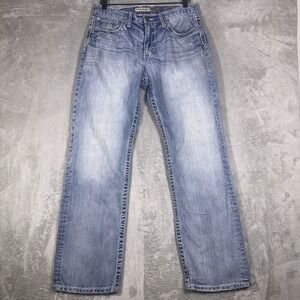 BKE Buckle Tyler Straight Bootcut Mens 32R Light Wash Whiskered Denim